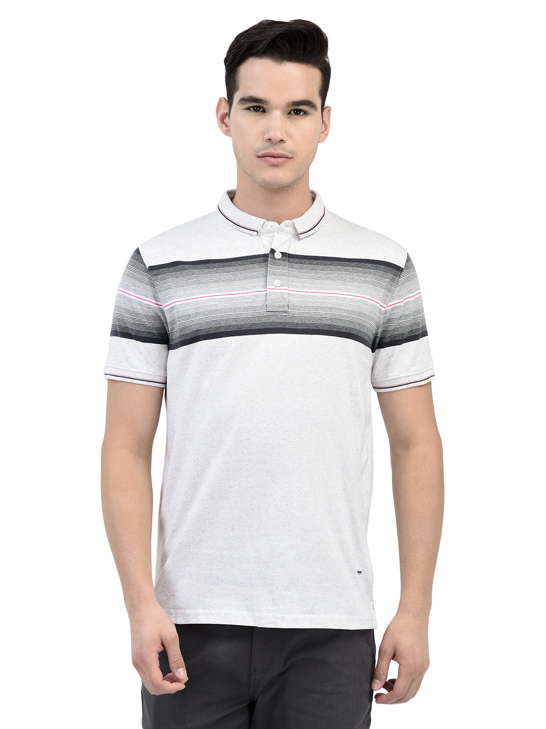Off White Horizontal Stripes Polo Neck T-Shirt-Men T-Shirts-Crimsoune Club