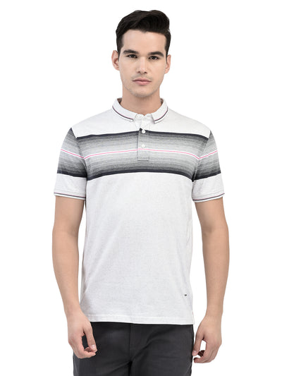 Off White Horizontal Stripes Polo Neck T-Shirt-Men T-Shirts-Crimsoune Club