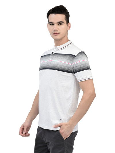 Off White Horizontal Stripes Polo Neck T-Shirt-Men T-Shirts-Crimsoune Club