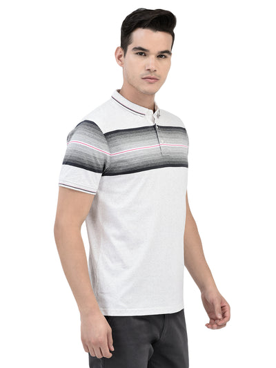 Off White Horizontal Stripes Polo Neck T-Shirt-Men T-Shirts-Crimsoune Club