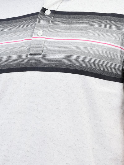 Off White Horizontal Stripes Polo Neck T-Shirt-Men T-Shirts-Crimsoune Club