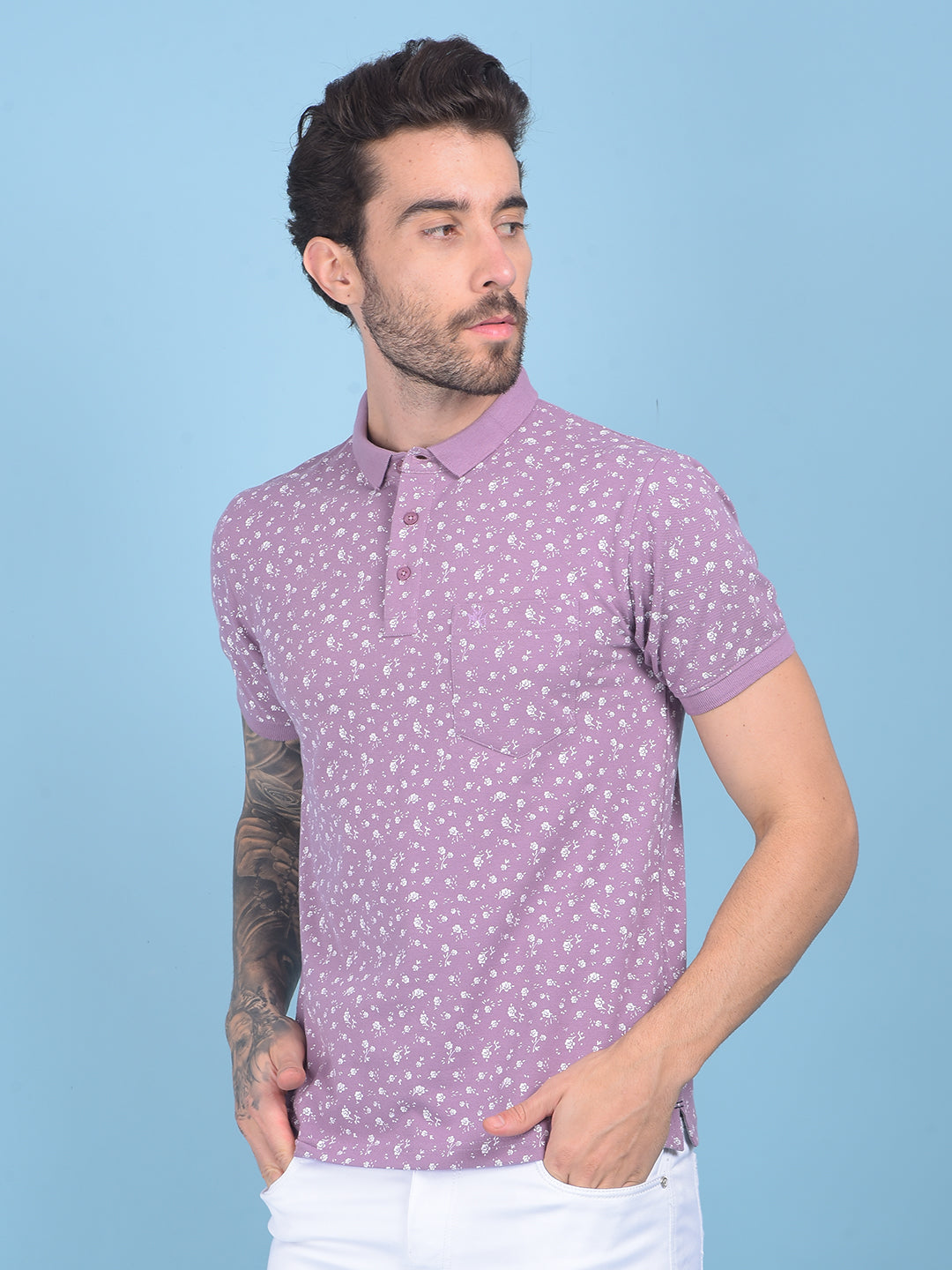 Purple Floral Print T-Shirt-Men T-shirts-Crimsoune Club