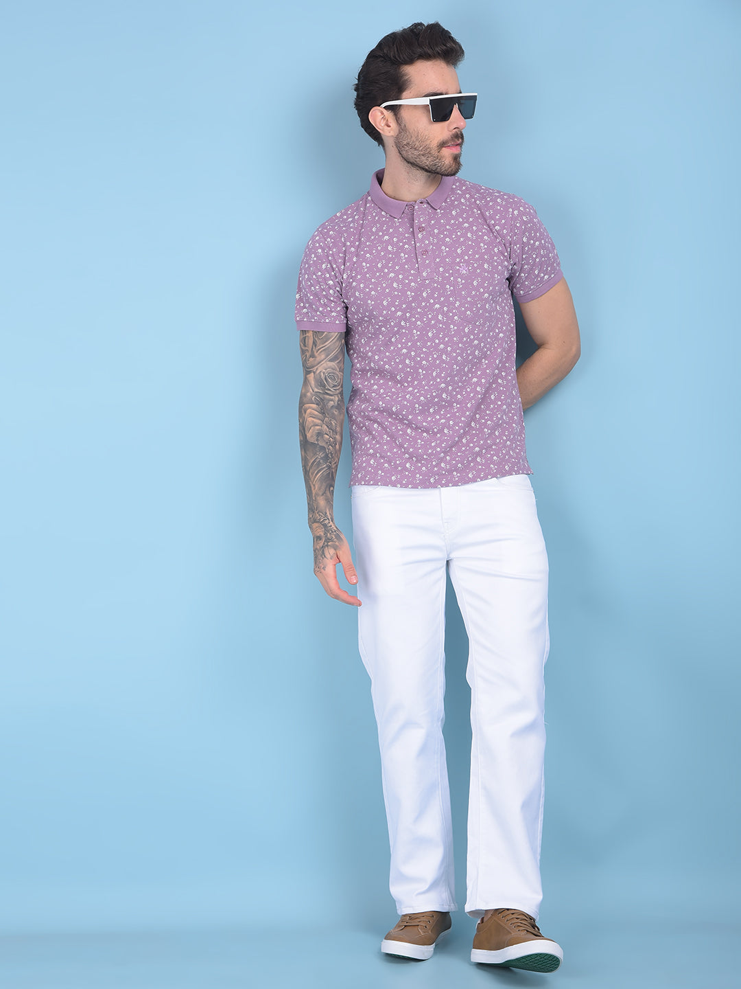 Purple Floral Print T-Shirt-Men T-shirts-Crimsoune Club