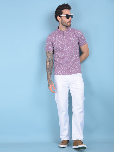 Purple Floral Print T-Shirt-Men T-shirts-Crimsoune Club