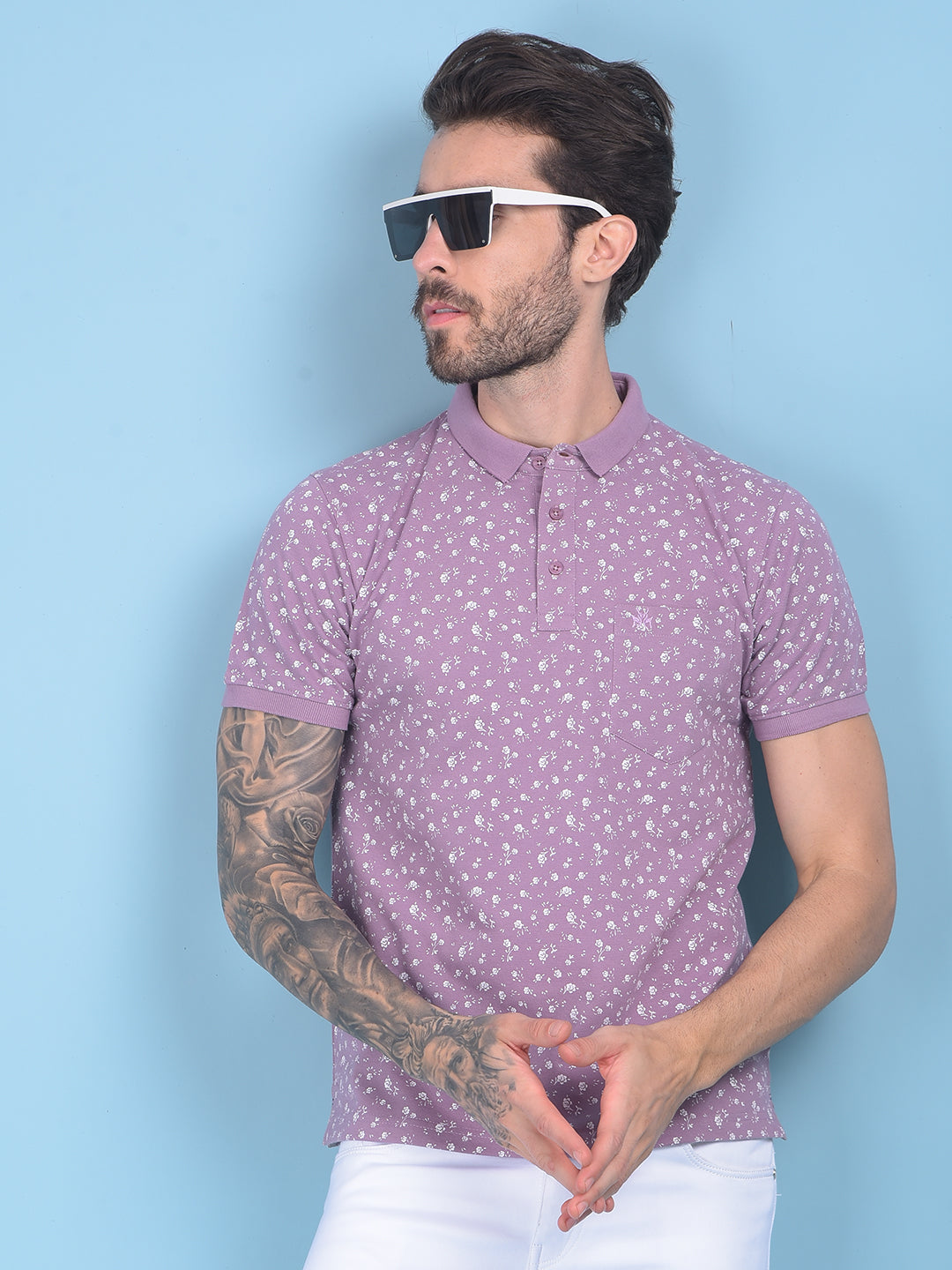 Purple Floral Print T-Shirt-Men T-shirts-Crimsoune Club