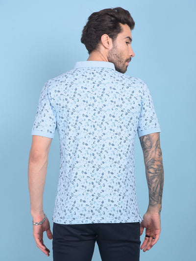 Blue Floral Print Cotton T-Shirt-Men T-shirts-Crimsoune Club