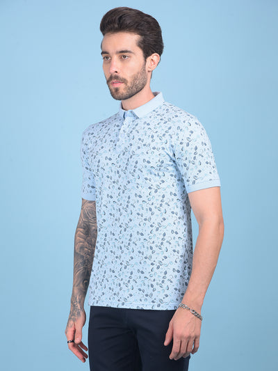 Blue Floral Print Cotton T-Shirt-Men T-shirts-Crimsoune Club