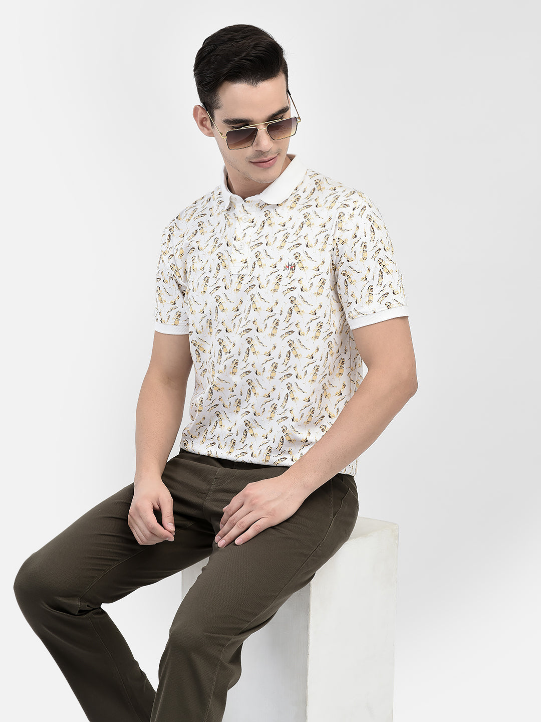 Floral Beige T-Shirt-Men T-Shirts-Crimsoune Club