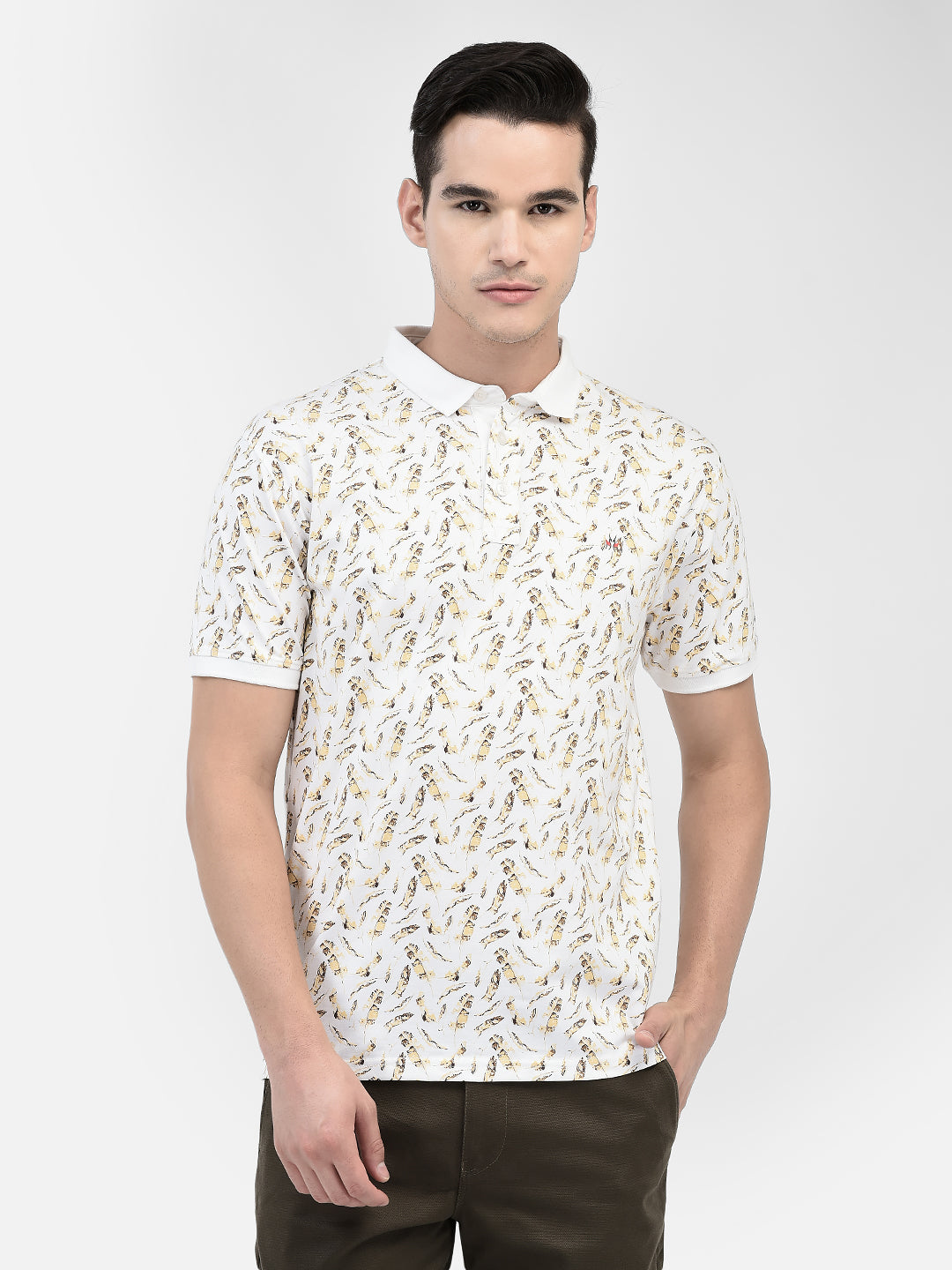 Floral Beige T-Shirt-Men T-Shirts-Crimsoune Club