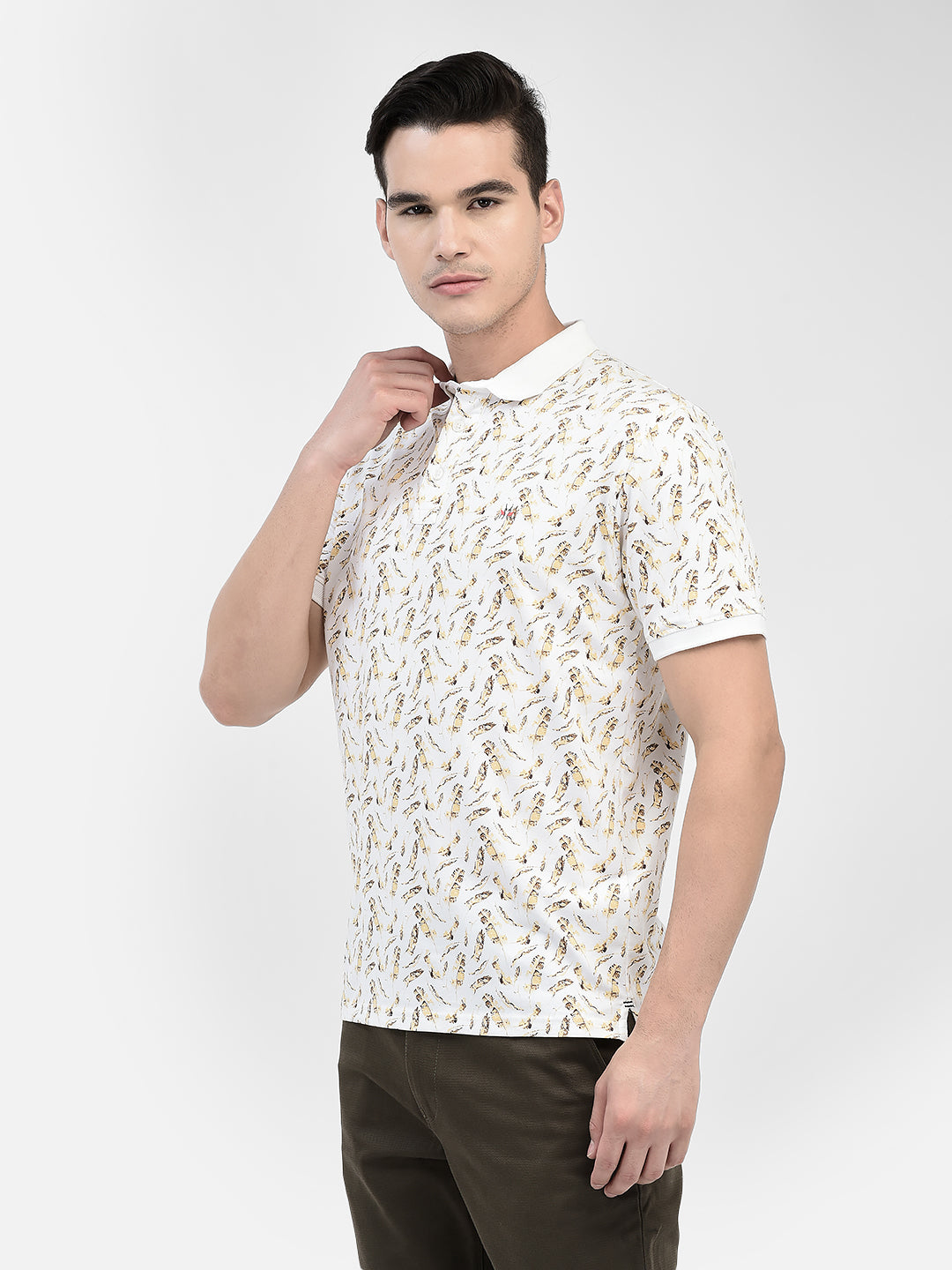 Floral Beige T-Shirt-Men T-Shirts-Crimsoune Club