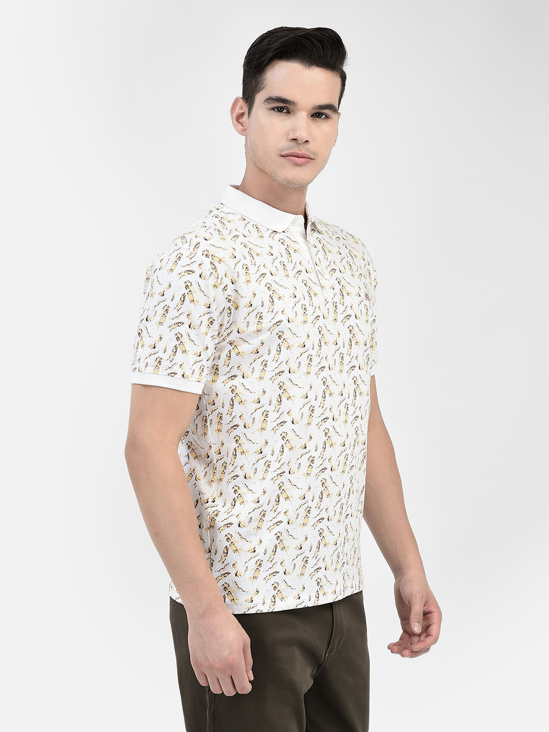 Floral Beige T-Shirt-Men T-Shirts-Crimsoune Club