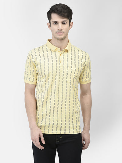 Yellow Printed Polo T-shirt-Men T-shirts-Crimsoune Club