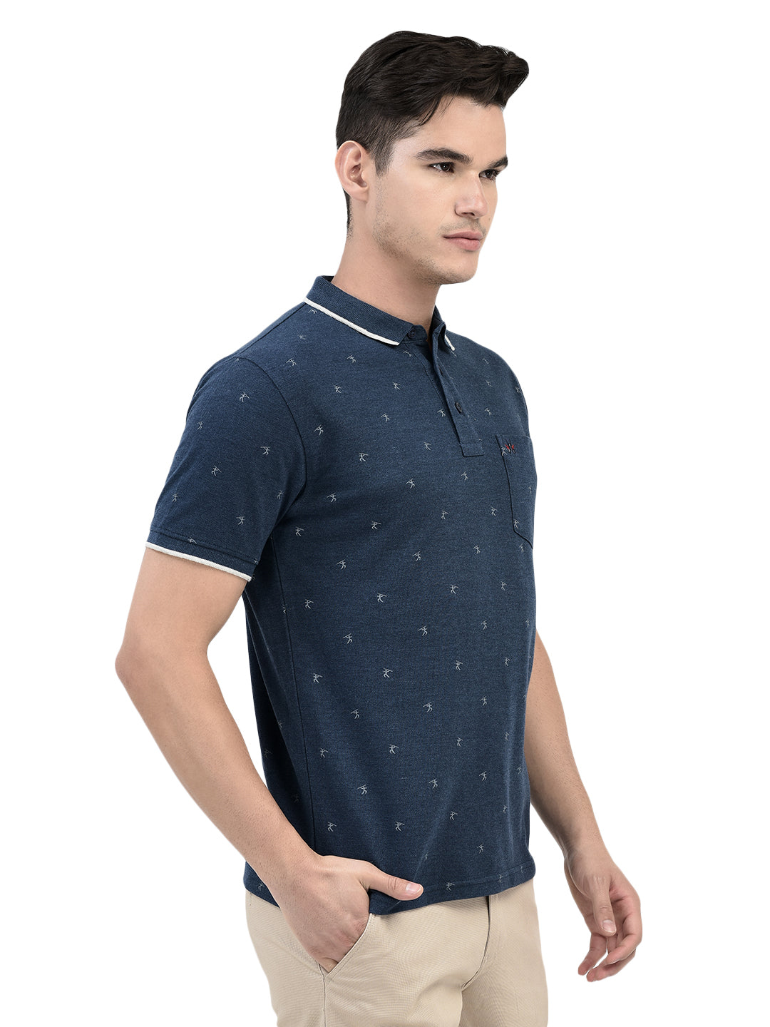 Navy Blue Printed Polo T-shirt-Men T-shirts-Crimsoune Club