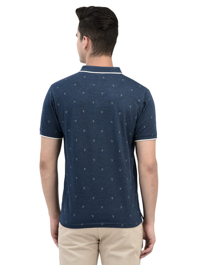 Navy Blue Printed Polo T-shirt-Men T-shirts-Crimsoune Club