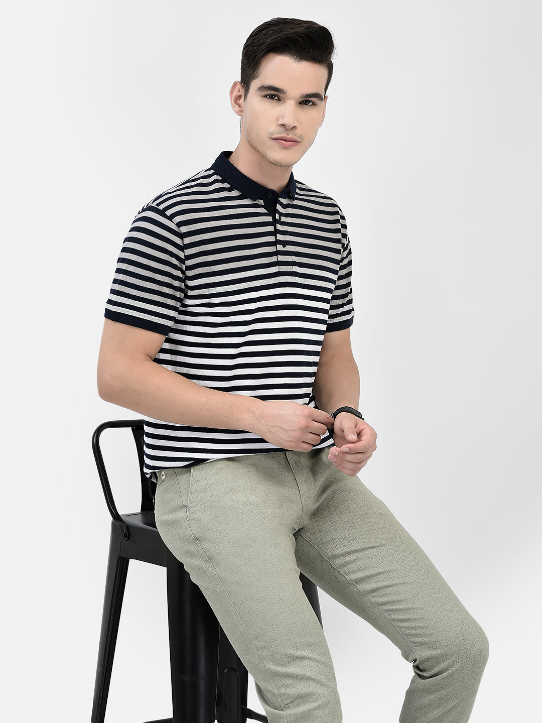 Striped Navy Blue T-Shirt-Men T-Shirts-Crimsoune Club