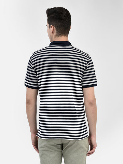 Striped Navy Blue T-Shirt-Men T-Shirts-Crimsoune Club