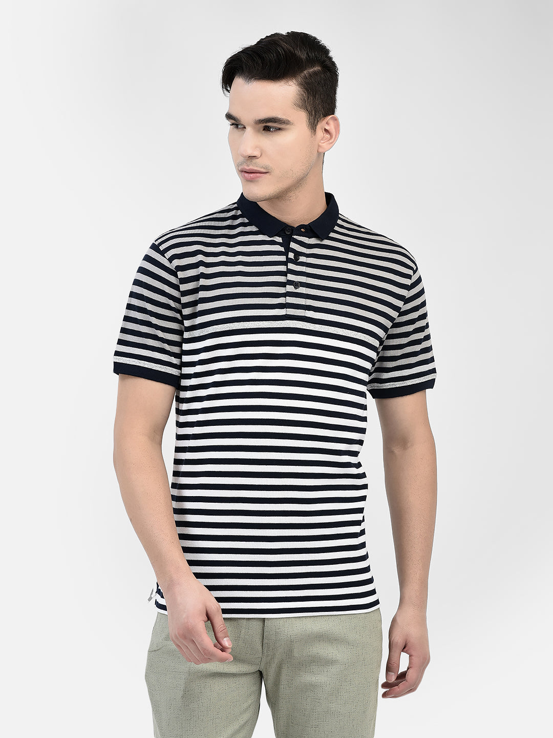 Striped Navy Blue T-Shirt-Men T-Shirts-Crimsoune Club