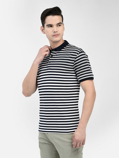 Striped Navy Blue T-Shirt-Men T-Shirts-Crimsoune Club
