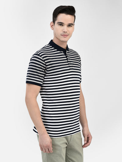 Striped Navy Blue T-Shirt-Men T-Shirts-Crimsoune Club