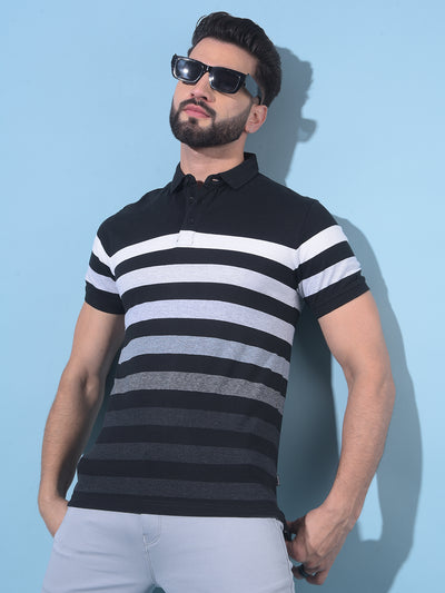 Black Horizontal Striped Polo T-Shirt-Men T-Shirts-Crimsoune Club