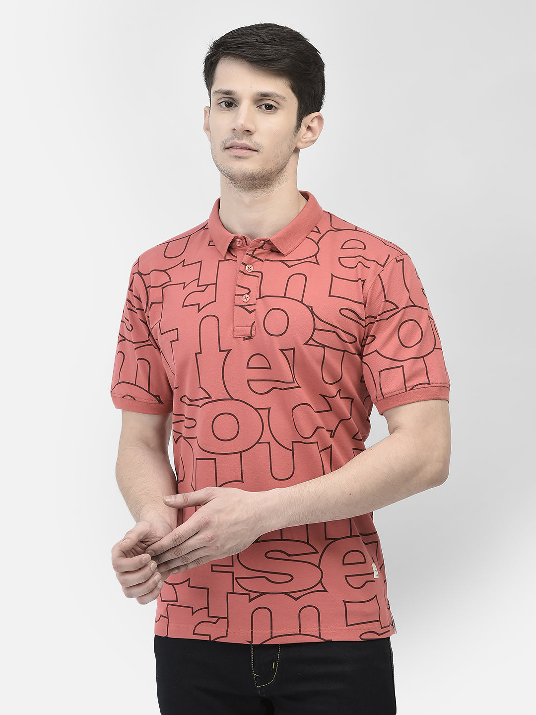 Peach Printed Polo Tshirt-Men T-shirts-Crimsoune Club