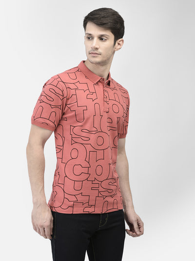 Peach Printed Polo Tshirt-Men T-shirts-Crimsoune Club