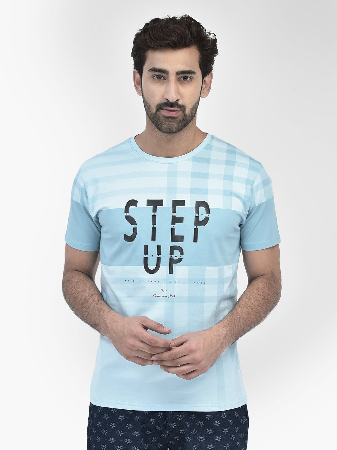 Ice Blue Printed T-shirt-Men T-Shirts-Crimsoune Club