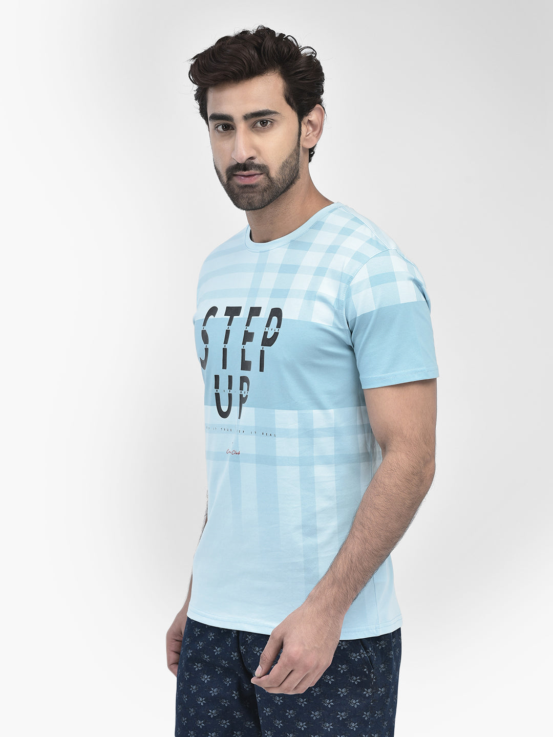 Ice Blue Printed T-shirt-Men T-Shirts-Crimsoune Club