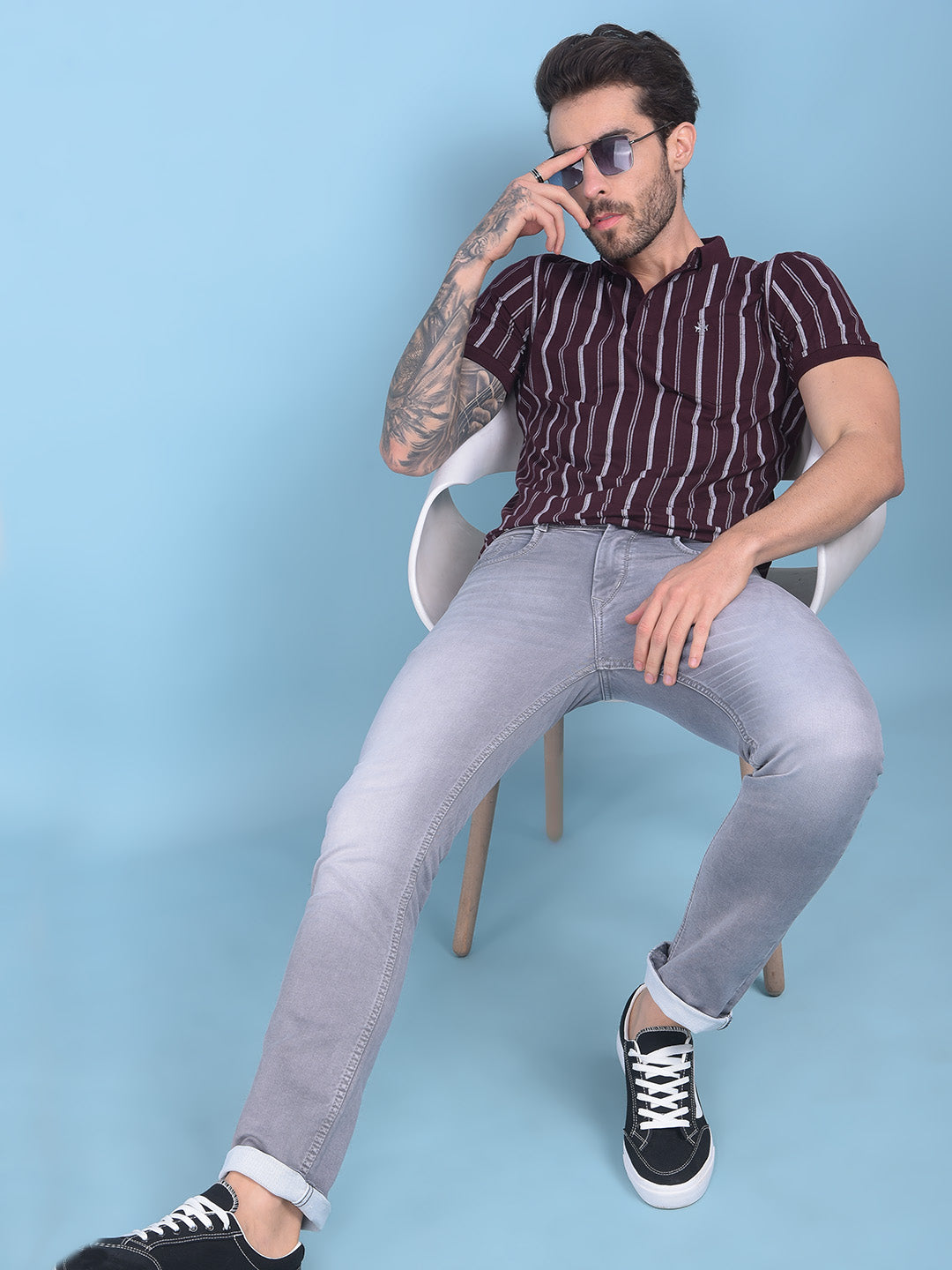 Wine Vertical Striped Cotton T-Shirt-Men T-shirts-Crimsoune Club