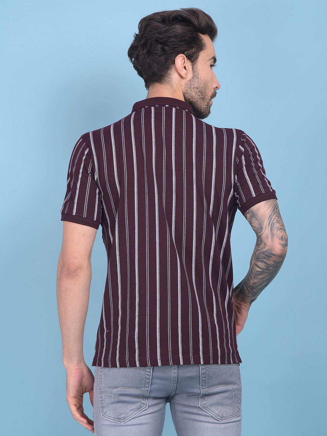 Wine Vertical Striped Cotton T-Shirt-Men T-shirts-Crimsoune Club