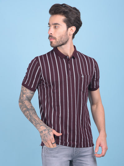 Wine Vertical Striped Cotton T-Shirt-Men T-shirts-Crimsoune Club