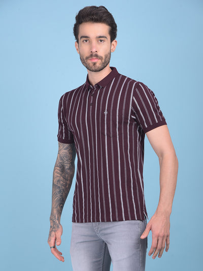 Wine Vertical Striped Cotton T-Shirt-Men T-shirts-Crimsoune Club