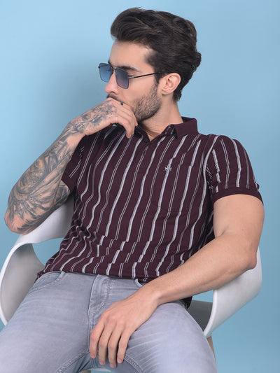 Wine Vertical Striped Cotton T-Shirt-Men T-shirts-Crimsoune Club