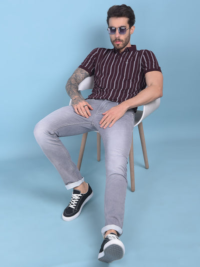 Wine Vertical Striped Cotton T-Shirt-Men T-shirts-Crimsoune Club