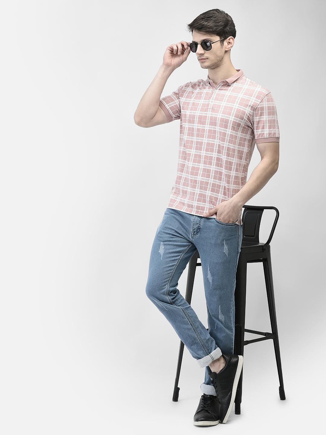 Pink Checked T-Shirt-Men T-shirts-Crimsoune Club