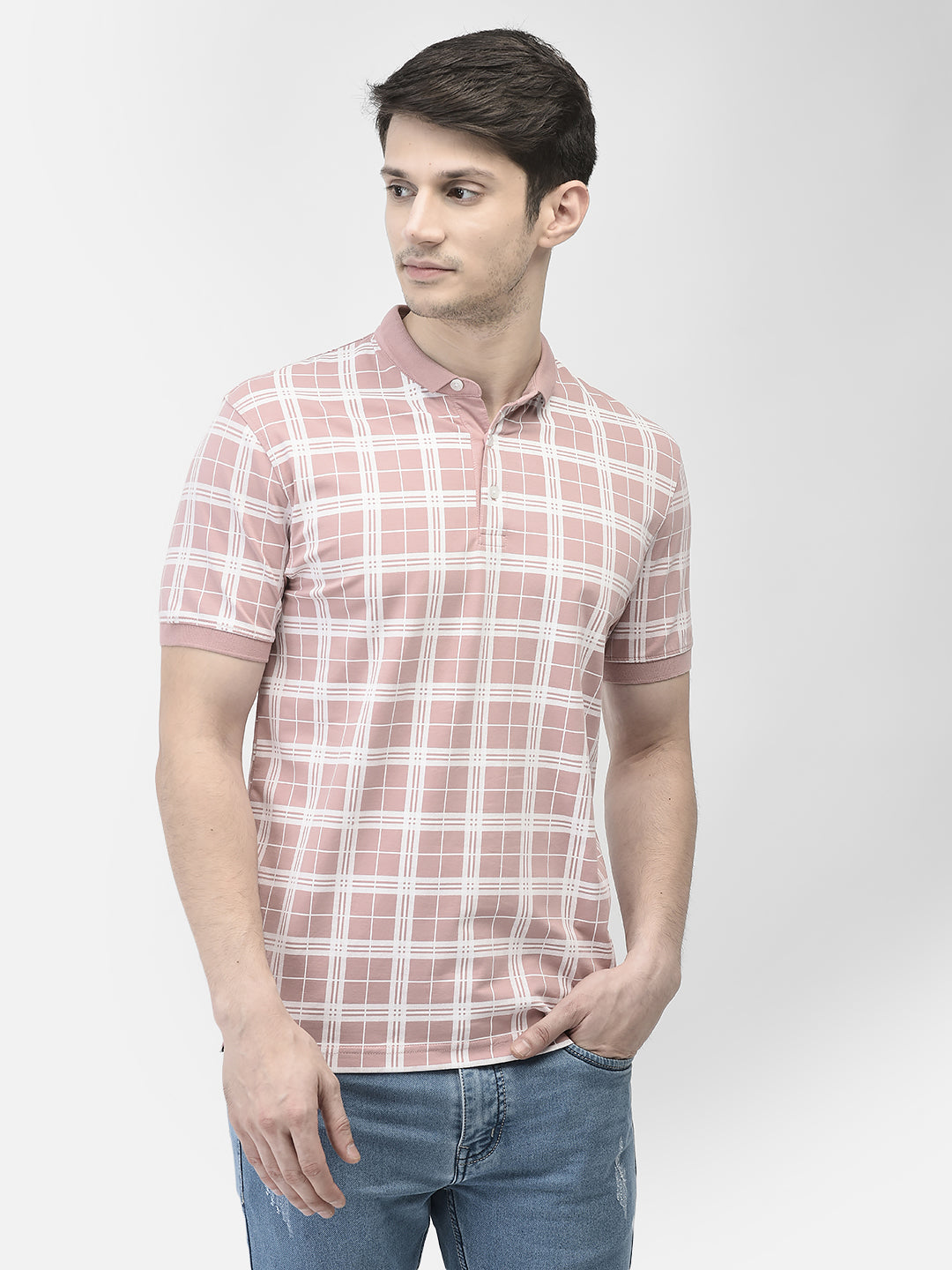 Pink Checked T-Shirt-Men T-shirts-Crimsoune Club