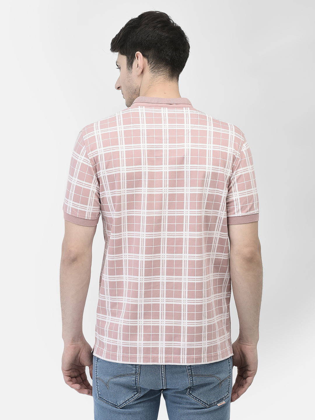 Pink Checked T-Shirt-Men T-shirts-Crimsoune Club