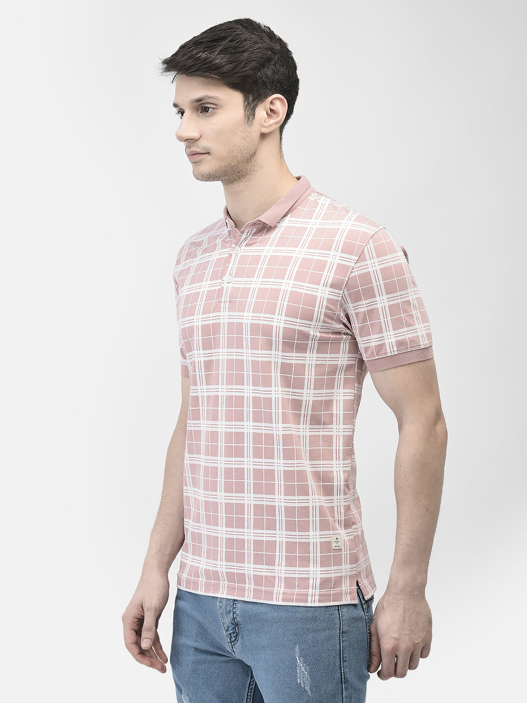 Pink Checked T-Shirt-Men T-shirts-Crimsoune Club