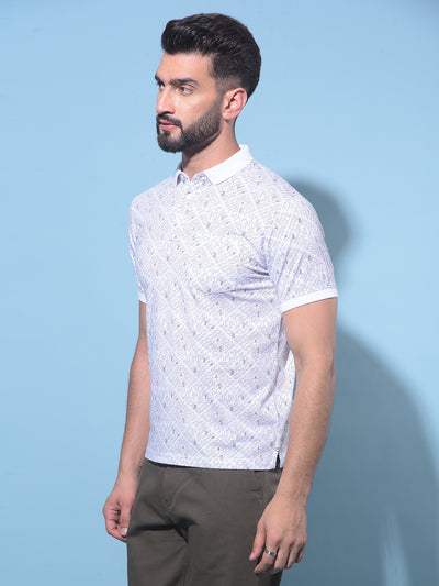 White Printed 100% Cotton Polo T-Shirt-Men T-Shirts-Crimsoune Club