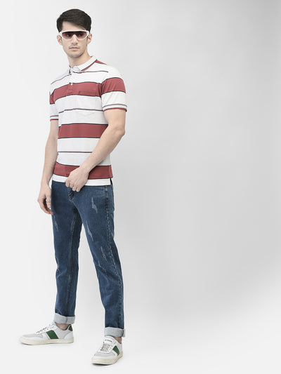 Red Striped T-shirt-Men T-shirts-Crimsoune Club