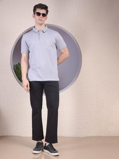 Grey Printed Polo Neck T-Shirt-Men T-Shirts-Crimsoune Club