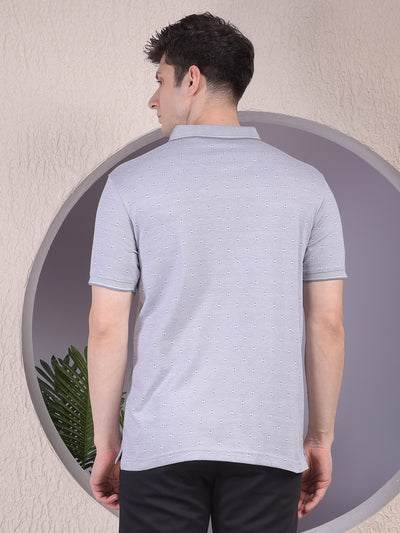 Grey Printed Polo Neck T-Shirt-Men T-Shirts-Crimsoune Club