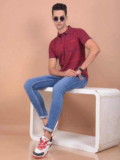 Red Horizontal Striped Polo T-Shirt-Men T-Shirts-Crimsoune Club