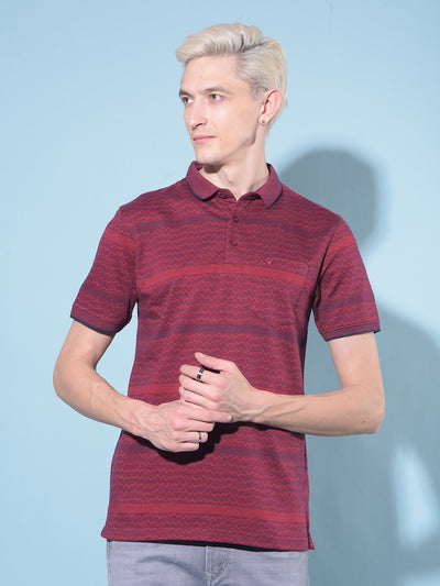 Red Horizontal Striped Polo T-Shirt-Men T-Shirts-Crimsoune Club