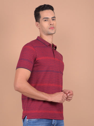 Red Horizontal Striped Polo T-Shirt-Men T-Shirts-Crimsoune Club