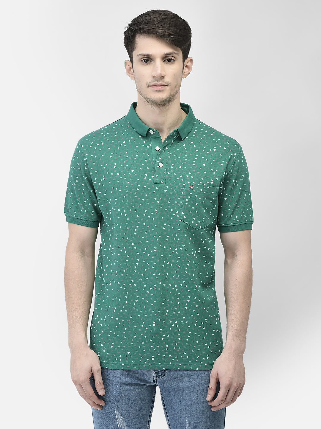 Green Printed Polo T-shirt-Men T-shirts-Crimsoune Club