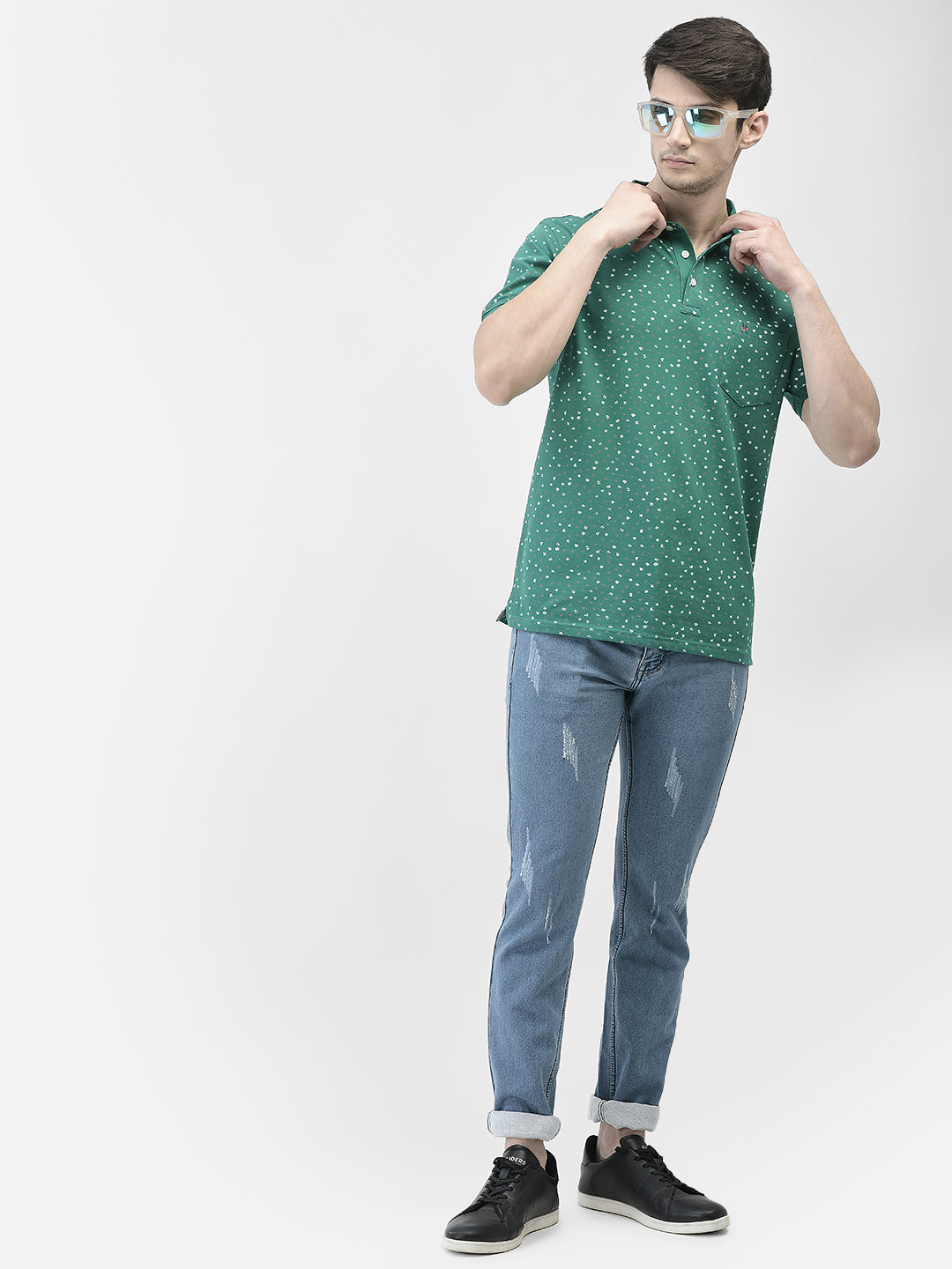 Green Printed Polo T-shirt-Men T-shirts-Crimsoune Club