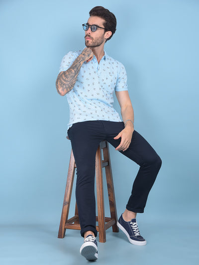 Blue Floral Print T-Shirt-Men T-shirts-Crimsoune Club