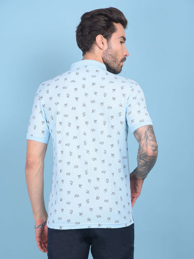 Blue Floral Print T-Shirt-Men T-shirts-Crimsoune Club