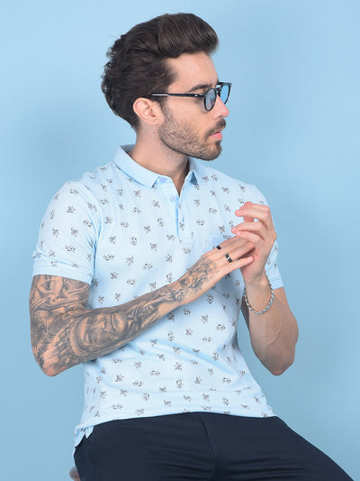 Blue Floral Print T-Shirt-Men T-shirts-Crimsoune Club